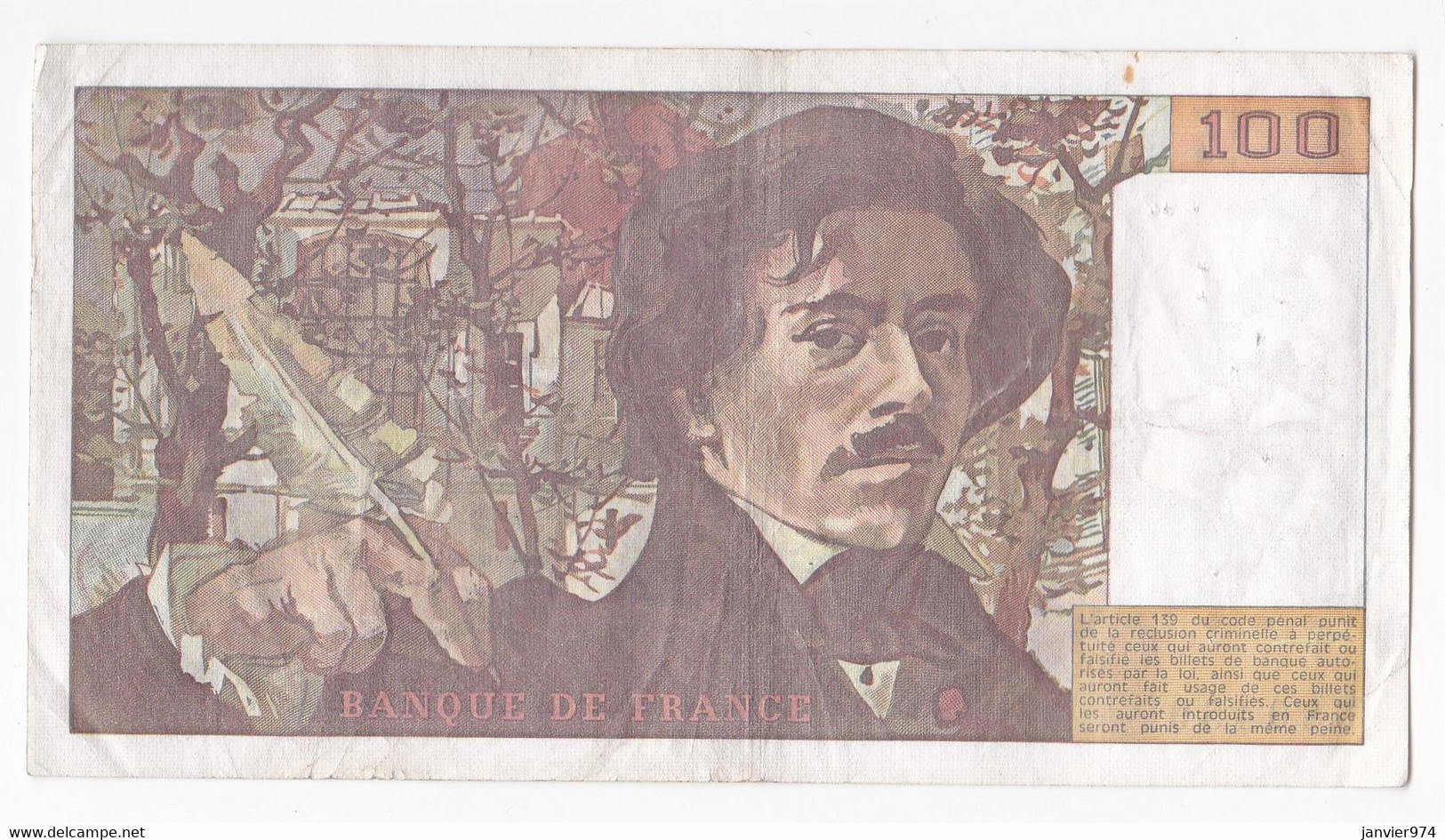 100 Francs Delacroix 1980 Alphabet G.30 N 580459,  Billet Ayant Circulé - 100 F 1978-1995 ''Delacroix''