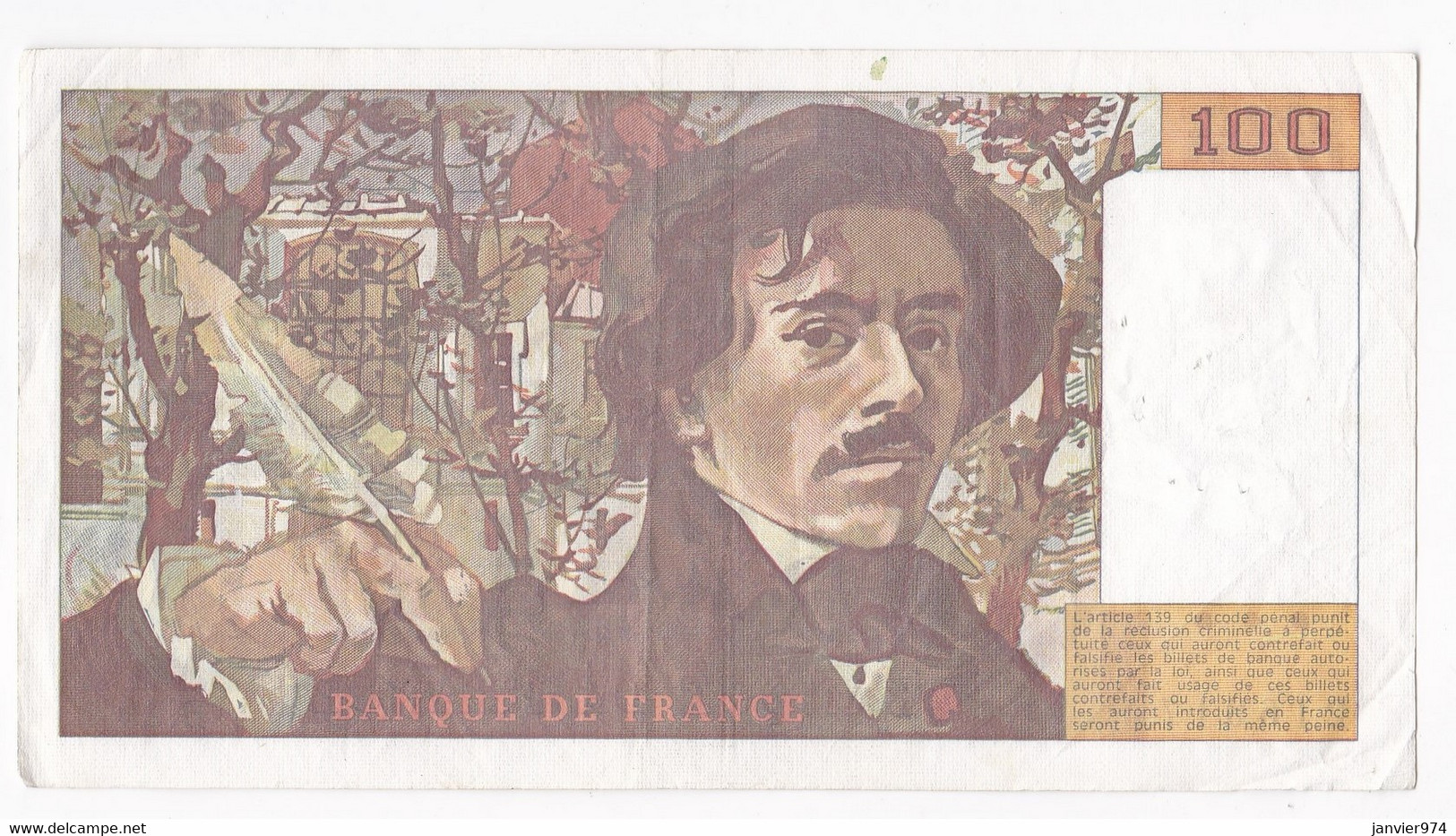 100 Francs Delacroix 1980 Alphabet B.29 N 216917,  Billet Ayant Circulé - 100 F 1978-1995 ''Delacroix''