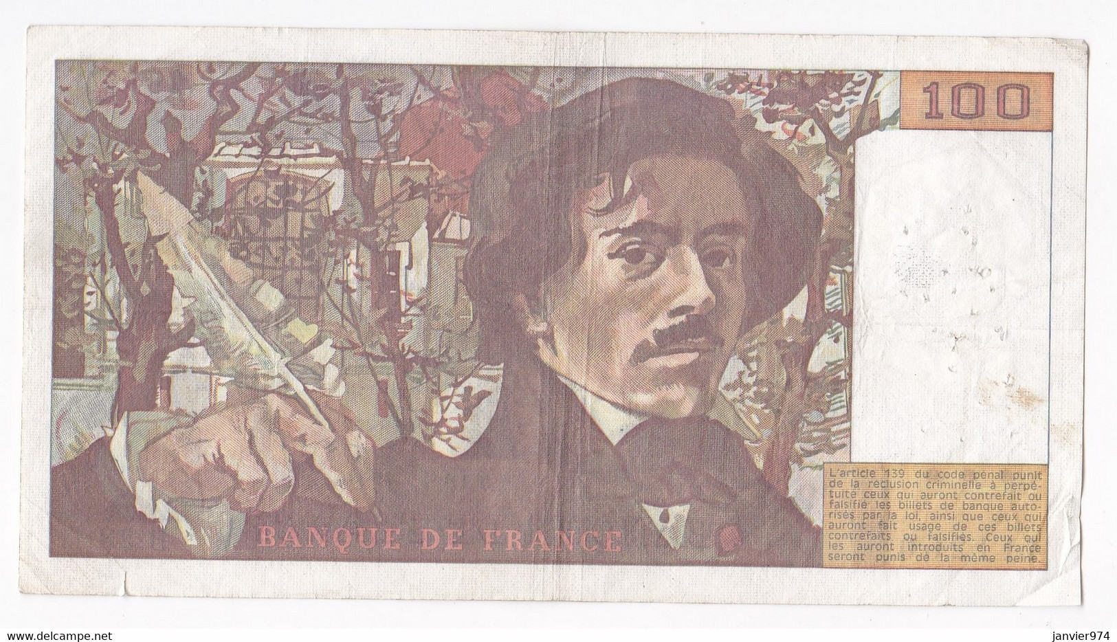 100 Francs Delacroix 1980 Alphabet B.23 N 411260,  Billet Ayant Circulé - 100 F 1978-1995 ''Delacroix''