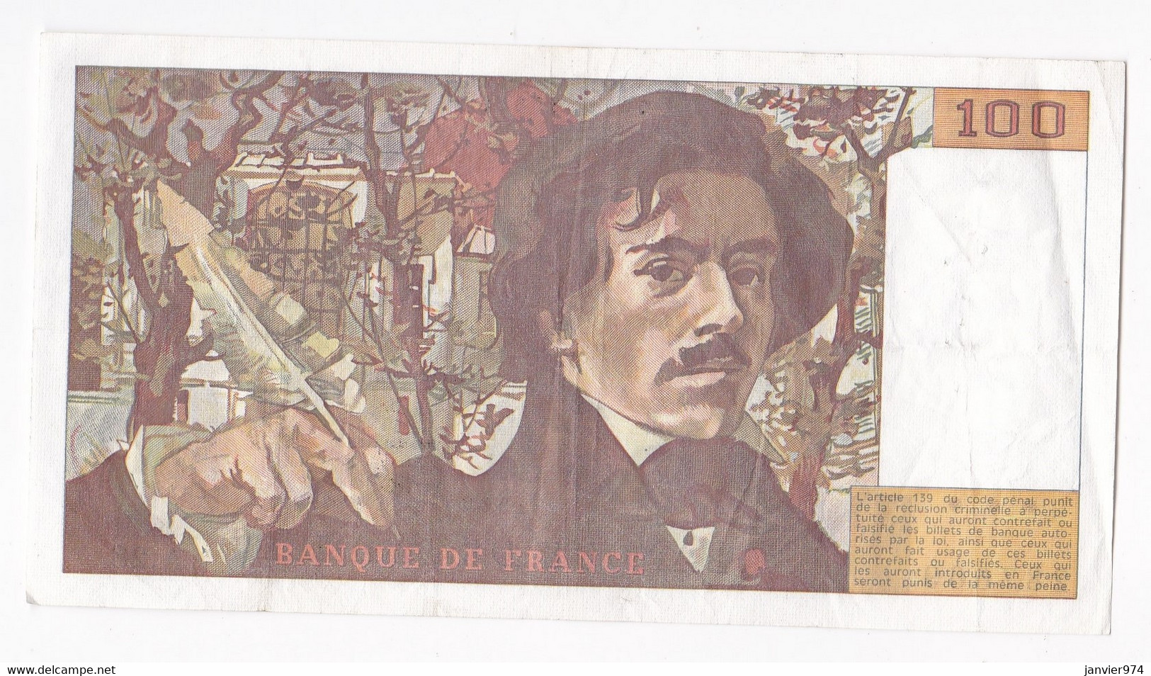 100 Francs Delacroix 1980 Alphabet A.28 N 287669,  Billet Ayant Circulé - 100 F 1978-1995 ''Delacroix''