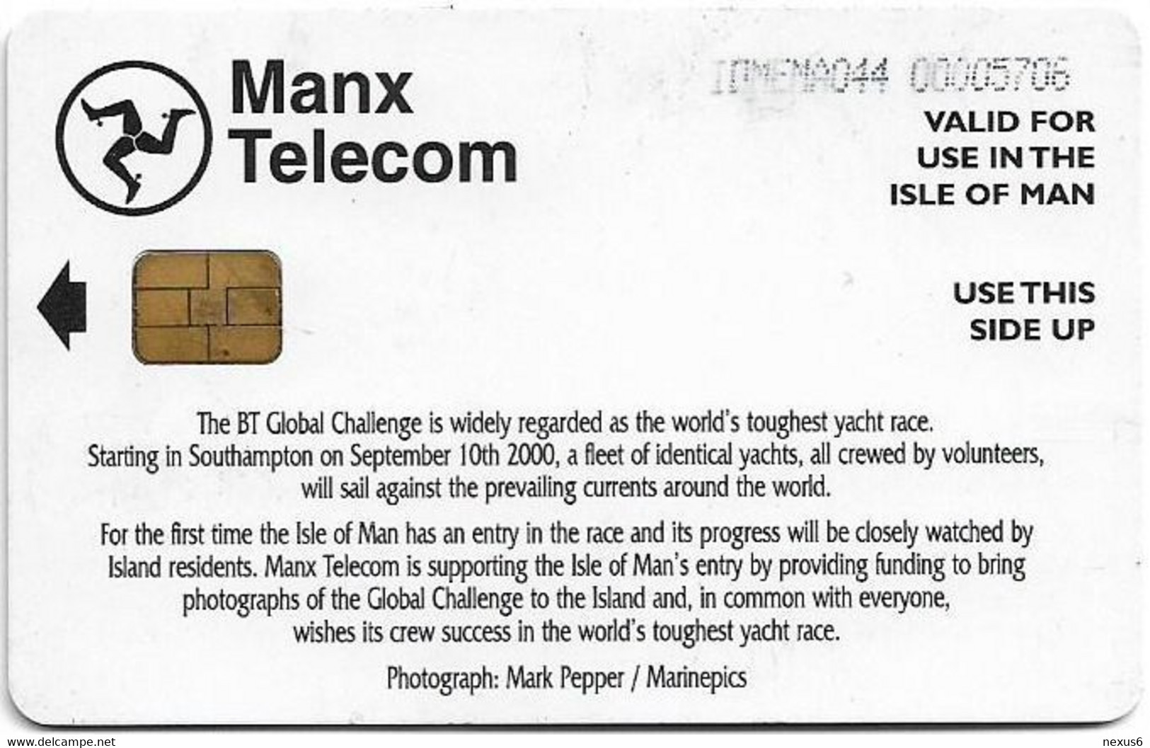 Isle Of Man - Chip - BT Global Yaght Challenge - 21U, 2000, 10.000ex, Used - Man (Ile De)