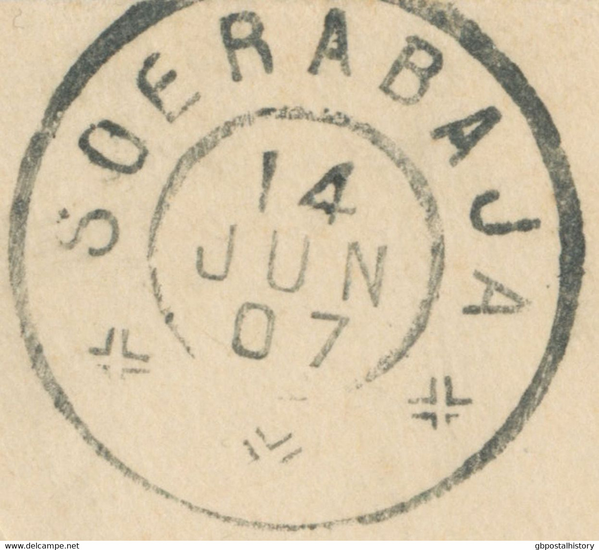 GB „BOURNEMOUTH / 2“ + „6“ In Large Circle (stamped In Durch Indies!!) On EVII 1d PS Uprated 1 1/2d To DUTCH EAST INDIES - Storia Postale