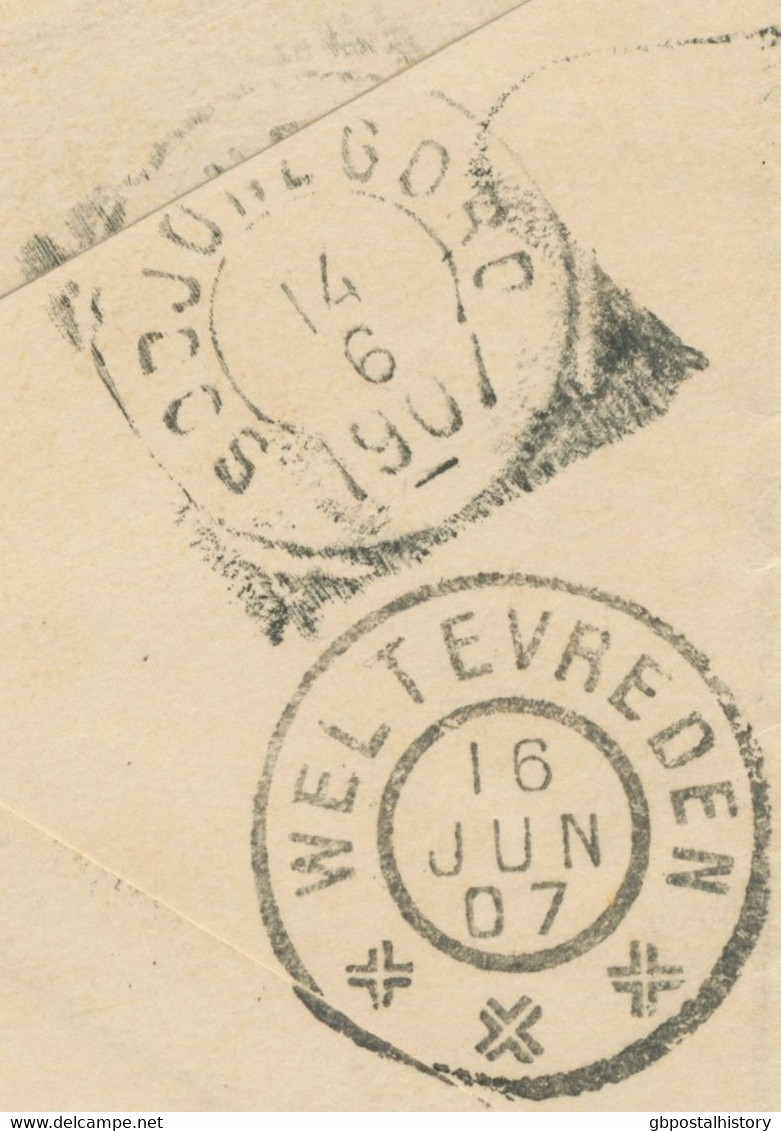 GB „BOURNEMOUTH / 2“ + „6“ In Large Circle (stamped In Durch Indies!!) On EVII 1d PS Uprated 1 1/2d To DUTCH EAST INDIES - Covers & Documents