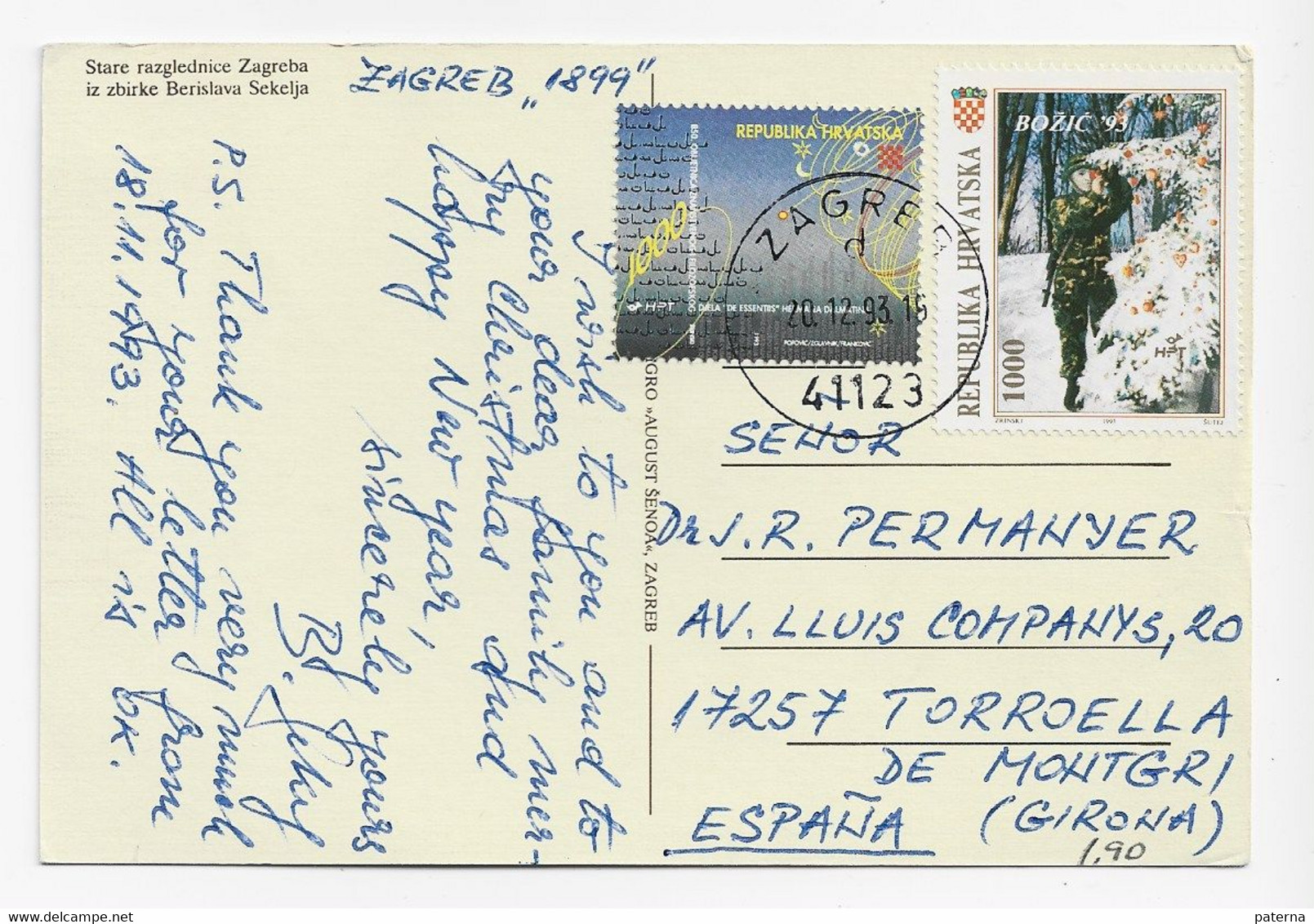 3689 Postal Zagreb 1993, - Storia Postale