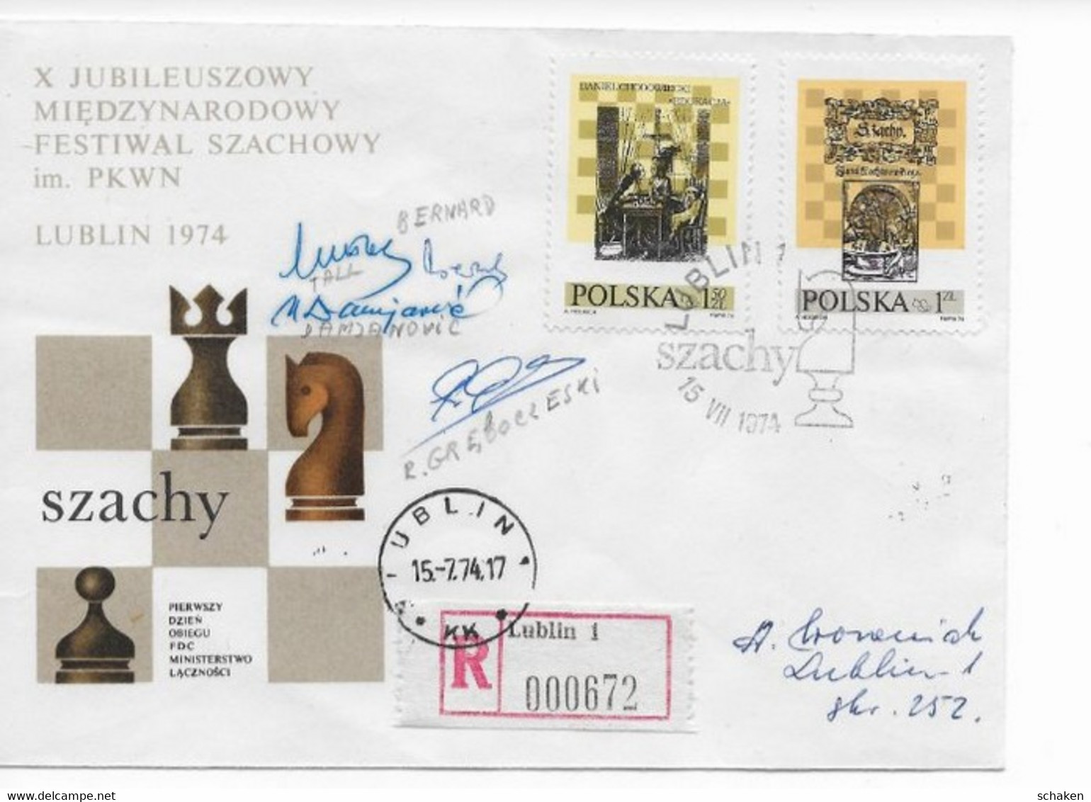 Polen Lublin 1974; Checc Schach Szacowy Ajedrez; Signed By Winners Of The Tournament - Autres & Non Classés