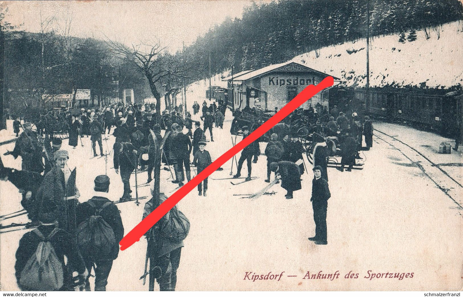 AK Kipsdorf Erzgebirge Winter Ski Ankunft Sportzug Zug Bahnhof A Schmiedeberg Schellerhau Bärenfels Bärenburg Altenberg - Kipsdorf