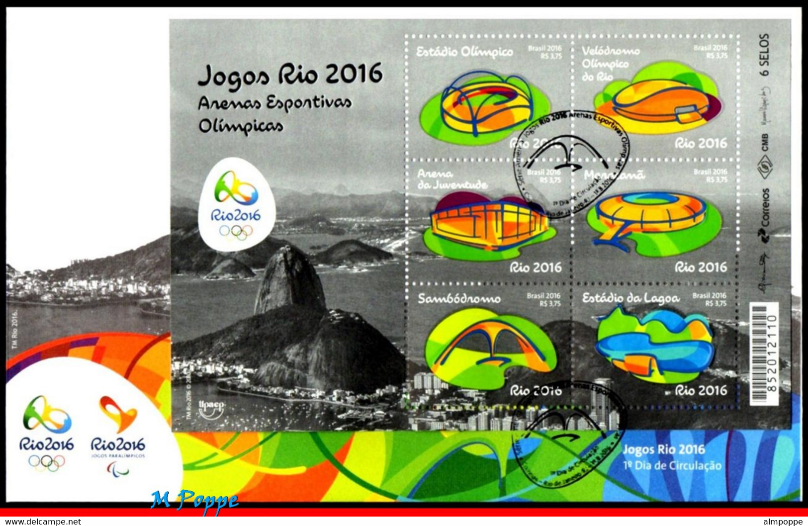 Ref. BR-V2016-131F BRAZIL 2016 SPORTS, OLYMPIC GAMES, RIO 2016,, ARENAS, STADIUMS, UPAEP, FDC MINI SHEET 6V - Other & Unclassified
