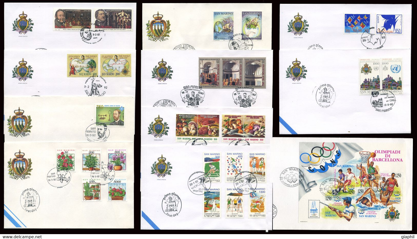 SAN MARINO 1992-93 11 BUSTE FDC DIFFERENTI OFFERTA!!! - Covers & Documents