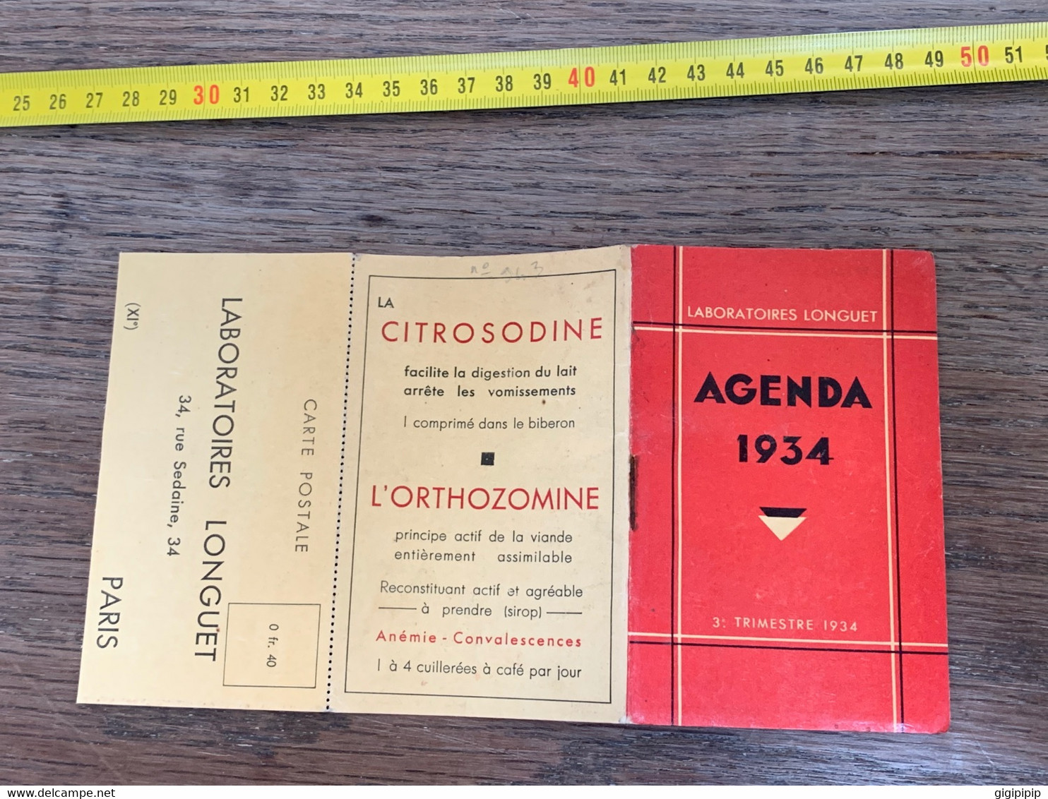 Agenda 3: TRIMESTRE 1934 LABORATOIRES LONGUET CITROSODINE L'ORTHOZOMINE  TBE - Grand Format : 1921-40