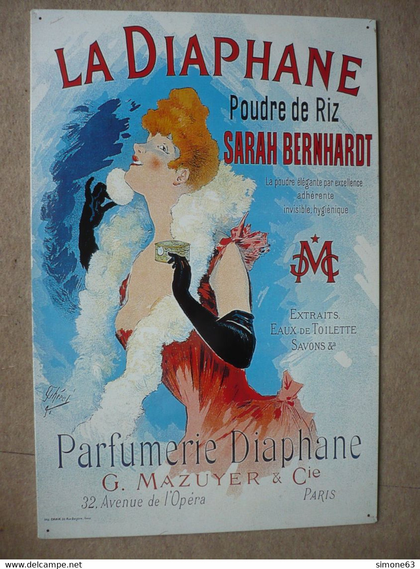 Belle Plaque En Tôle- Vintage -  1970' - 80' - PARFUMERIE LA DIAPHANE-SARAH BERNHARDT-- Cosmétique - Blechschilder (ab 1960)