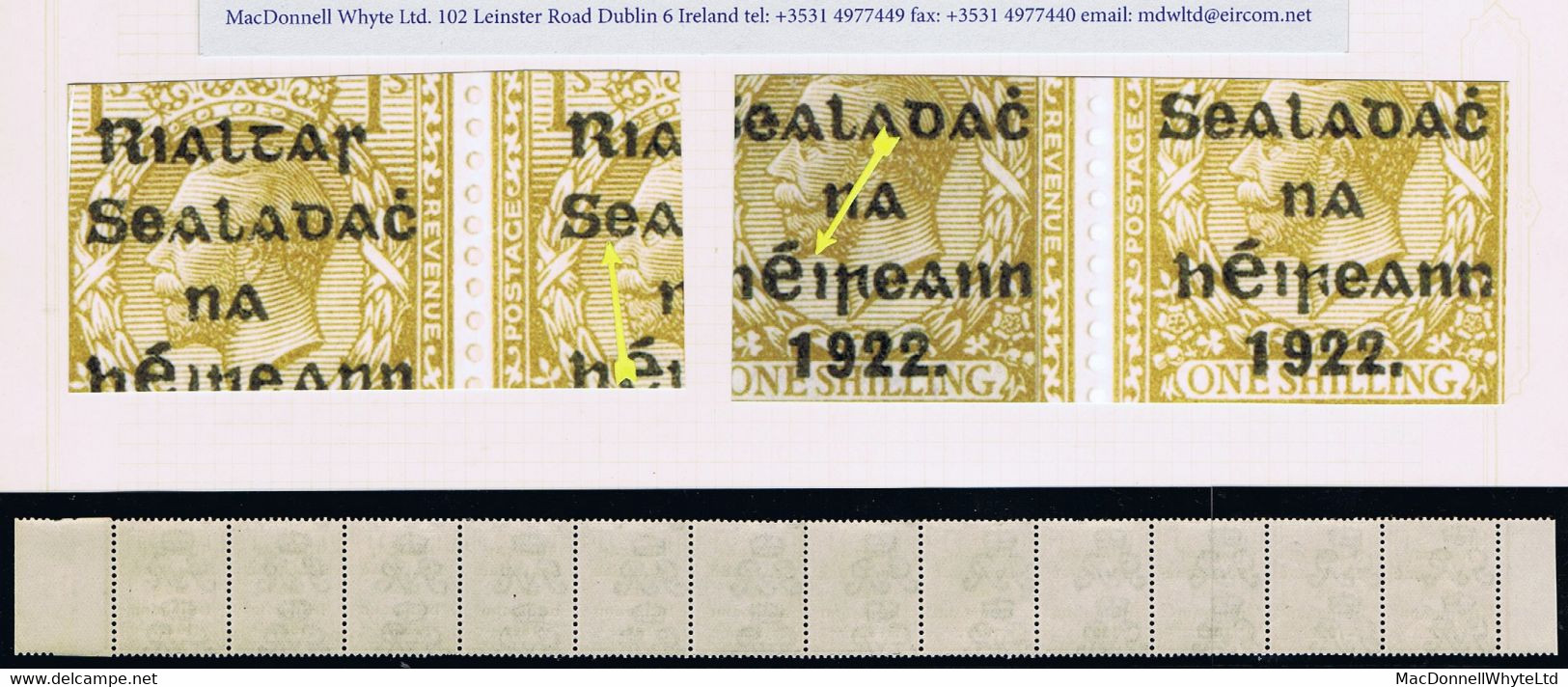 Ireland 1922 Thom Rialtas 5-line Black Ovpt 1/-, Complete Row Of 12 Plate Setting 2 With "R Over Se" And "Ei Over 1" Var - Neufs