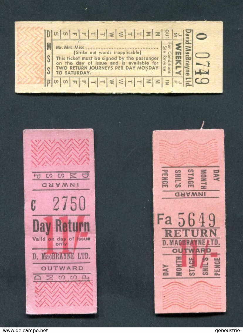 Lot De 3 Tickets De Bus - Région De Port Glasgow / Ecosse "Transports Davis Mac Brayne Ltd" Ticket Bus - Welt