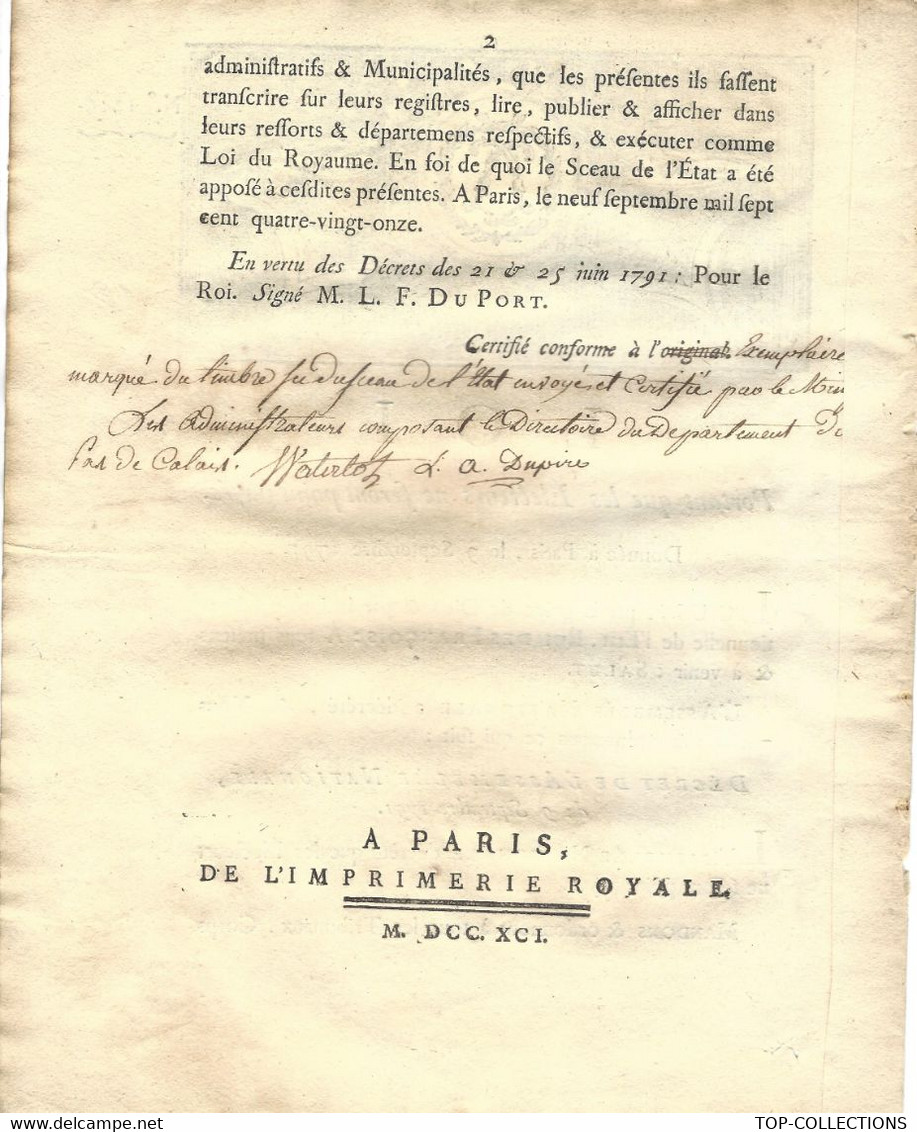 1791 REVOLUTION DE LA QUESTION DU NON PAIEMENT DES ELECTEURS VOIR SCANS+HISTORIQUE - Gesetze & Erlasse