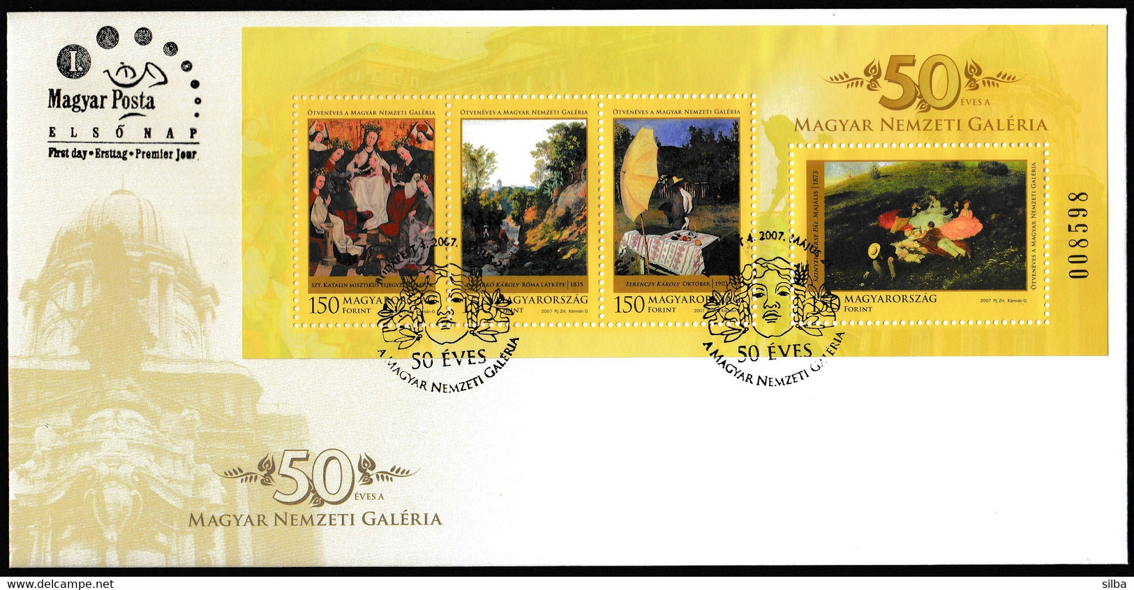 Hungary 2007 / 50th Anniversary Of The National Gallery - Paintings / FDC - Briefe U. Dokumente