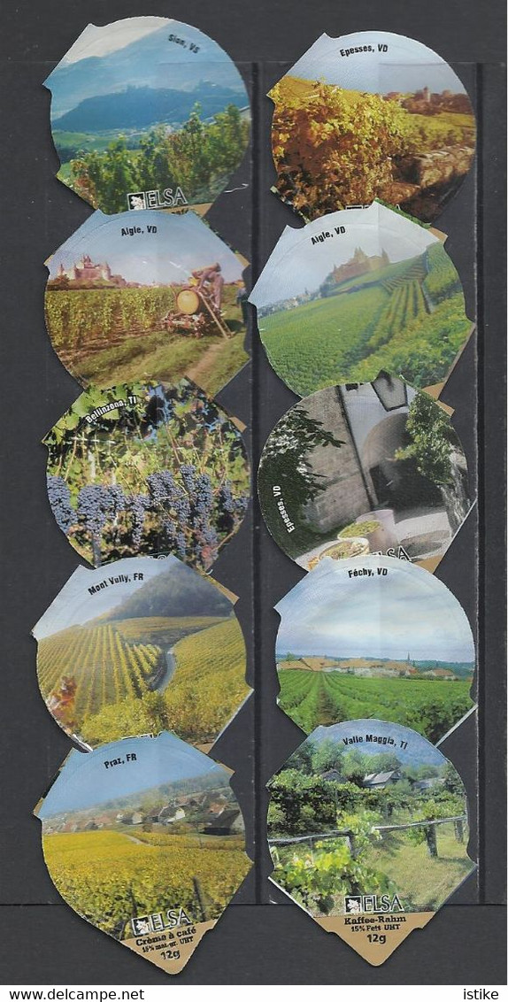 Switzerland, Coffee Cream Labels, Viticulture, Grape Farming, Lot Of 20. - Milk Tops (Milk Lids)