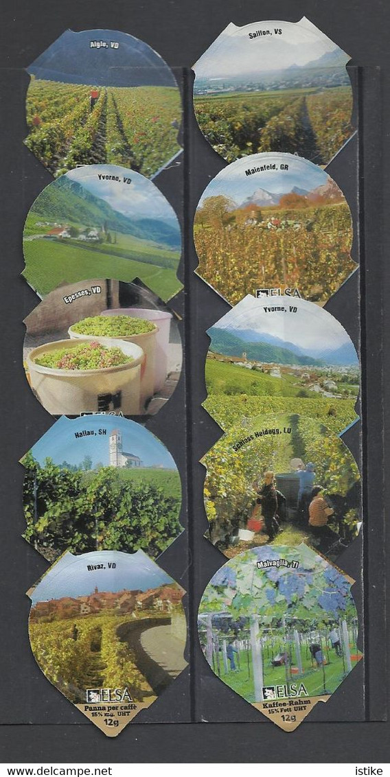 Switzerland, Coffee Cream Labels, Viticulture, Grape Farming, Lot Of 20. - Milk Tops (Milk Lids)