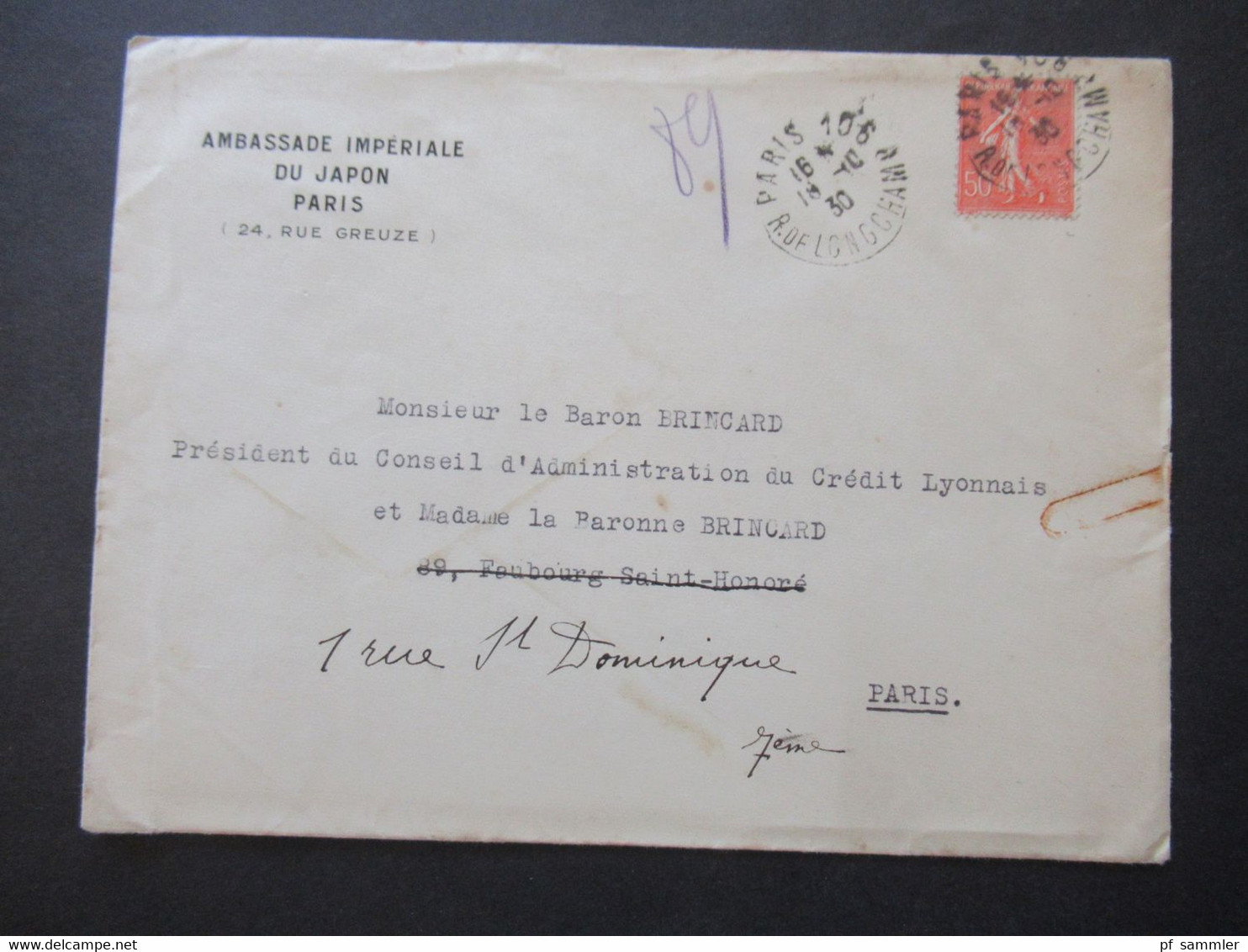 Frankreich 1930 Umschlag Mit Original Einladungskarte Ambassade Imperiale Du Japon Paris / Prince Takamatsu - Storia Postale