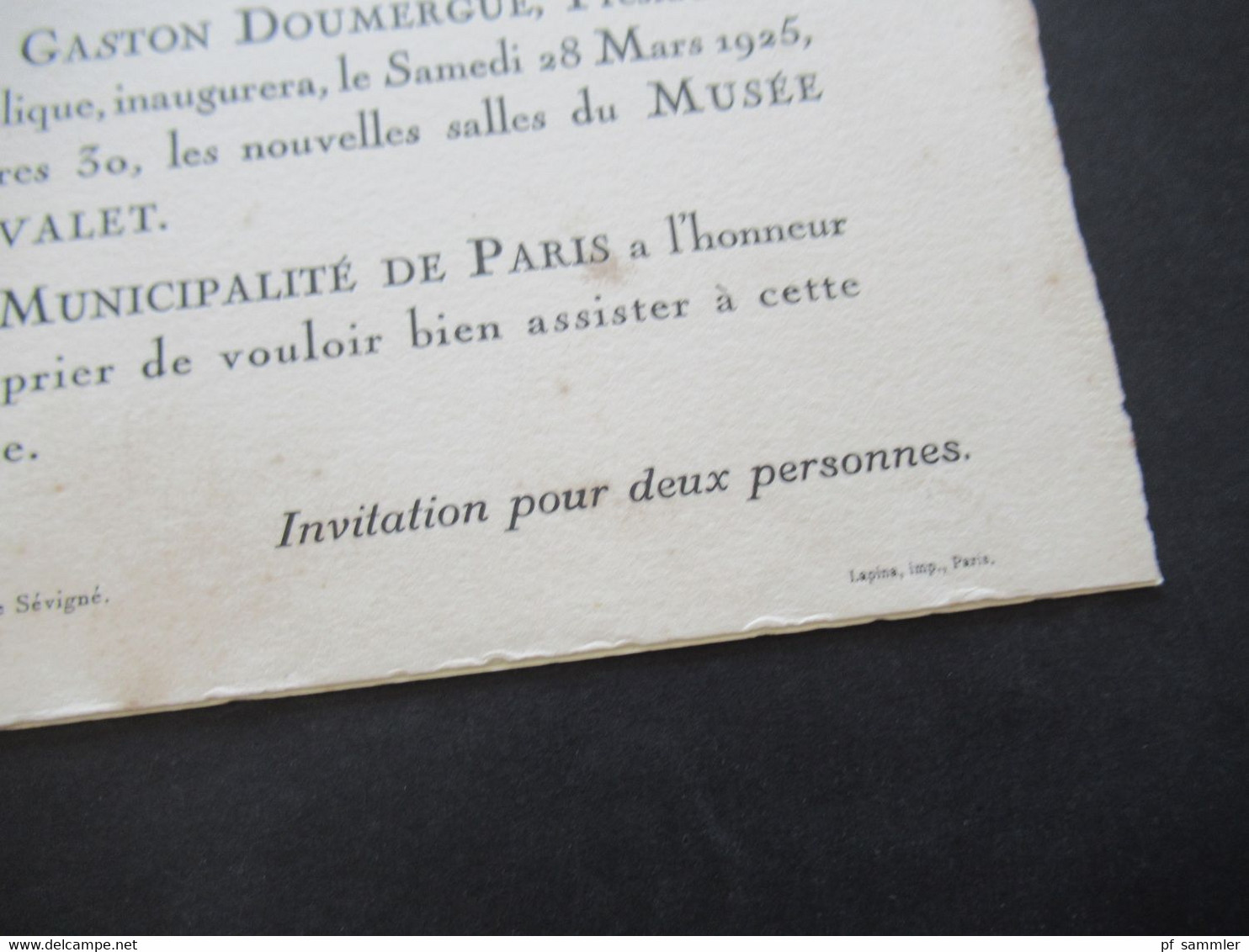 Frankreich 1925 Originale Einladungskarte Gaston Doumergue President Musée Carnavalet La Municipalité De Paris - Storia Postale