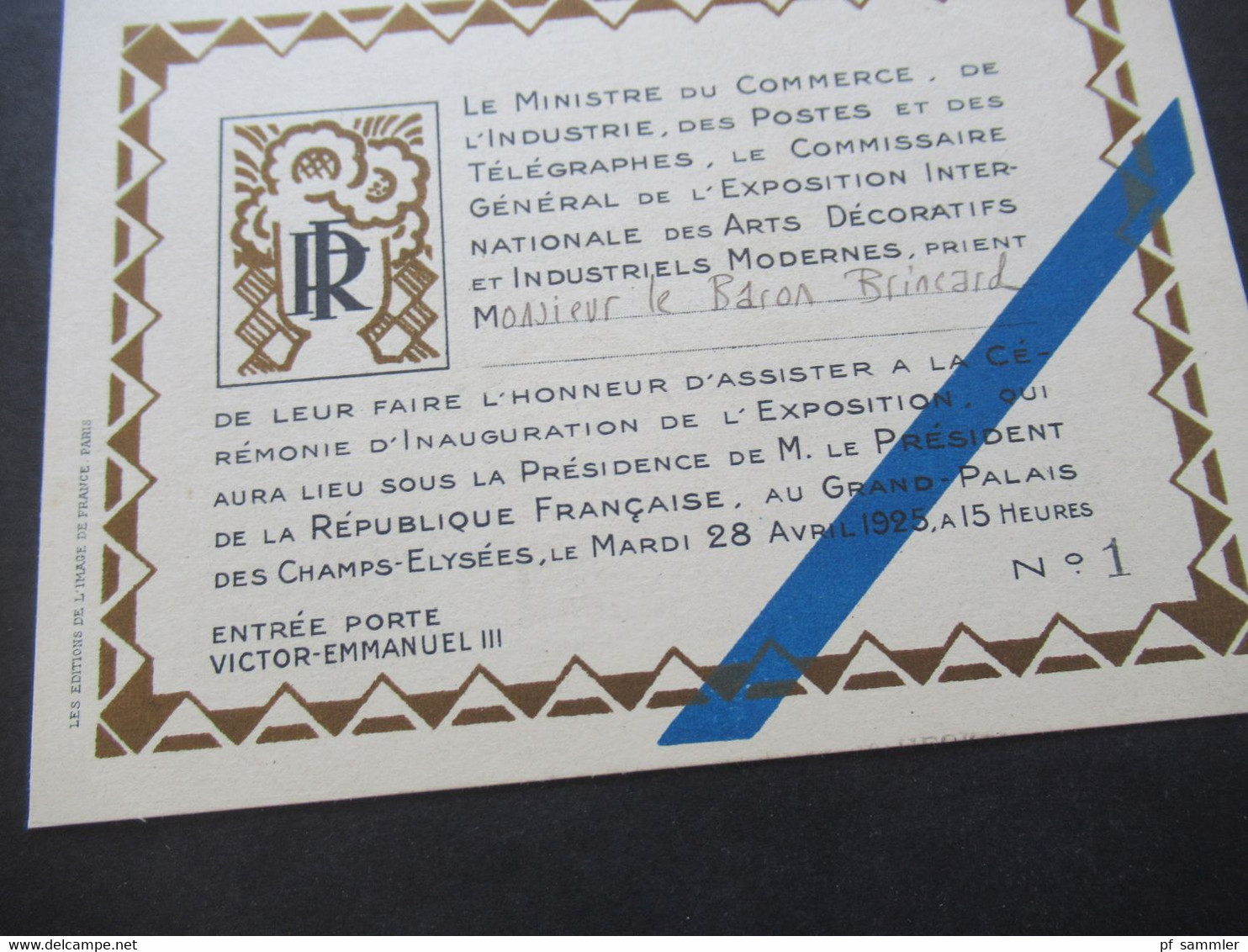 1925 originale Einladungskarte mit Faltblatt Exposition Internationale des Arts Decoratif et Industriels Modernes Paris