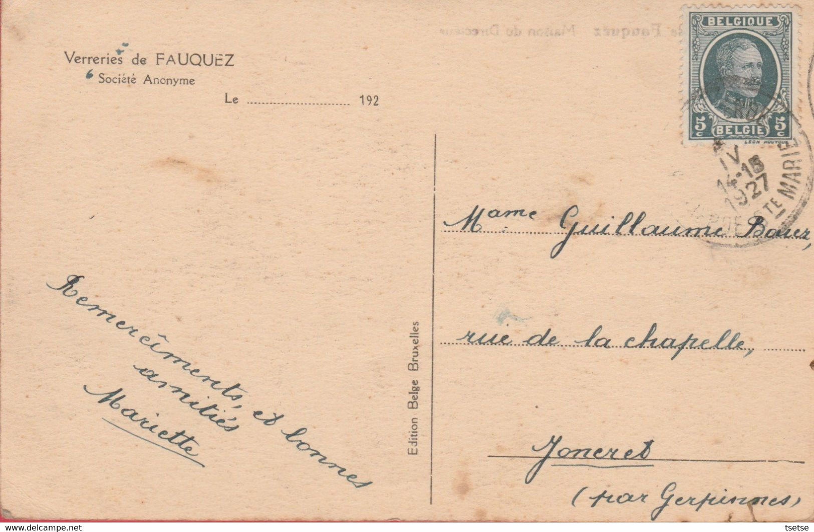 Fauquez - Verreries - Maison Du Directeur - 1927 ( Voir Verso ) - Ittre