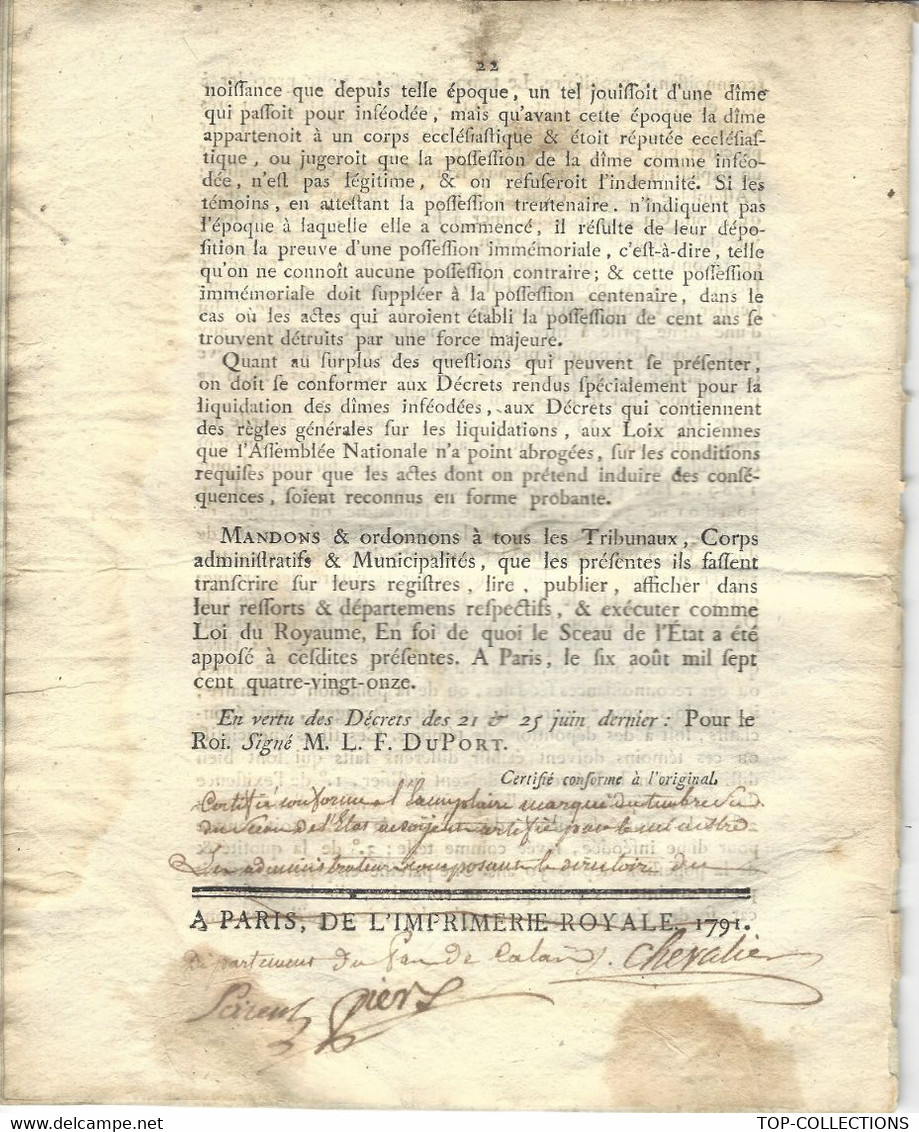 REVOLUTION 1791  REVOLUTION  REFORME IMPOTS PAYEMENT DES DIMES   22 PAGES VOIR SCANS - Decretos & Leyes