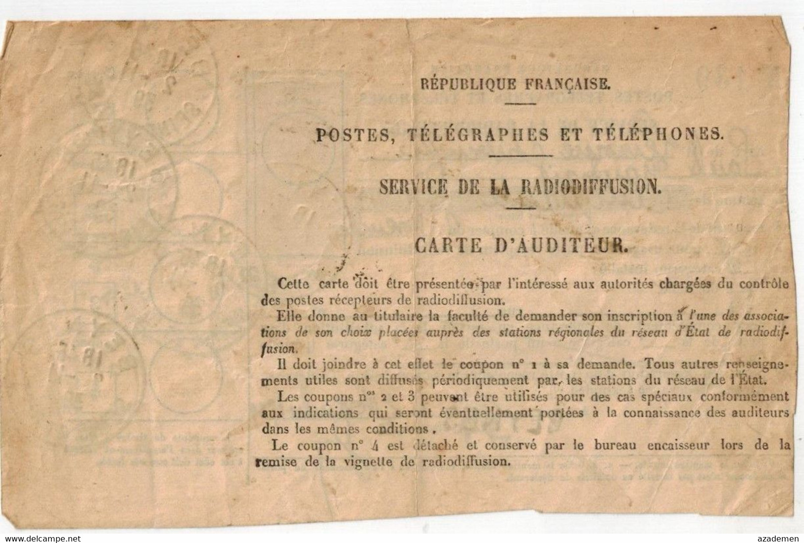 Service De La RADIODIFUSION 1939 - Radio Broadcasting