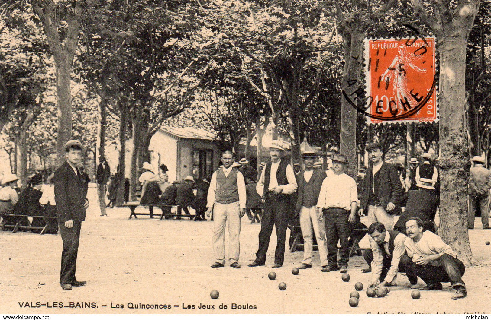 CPA   07  VALS-LES BAINS---LES QUINCONCES----LES JEUX DE BOULES---1911 - Vals Les Bains