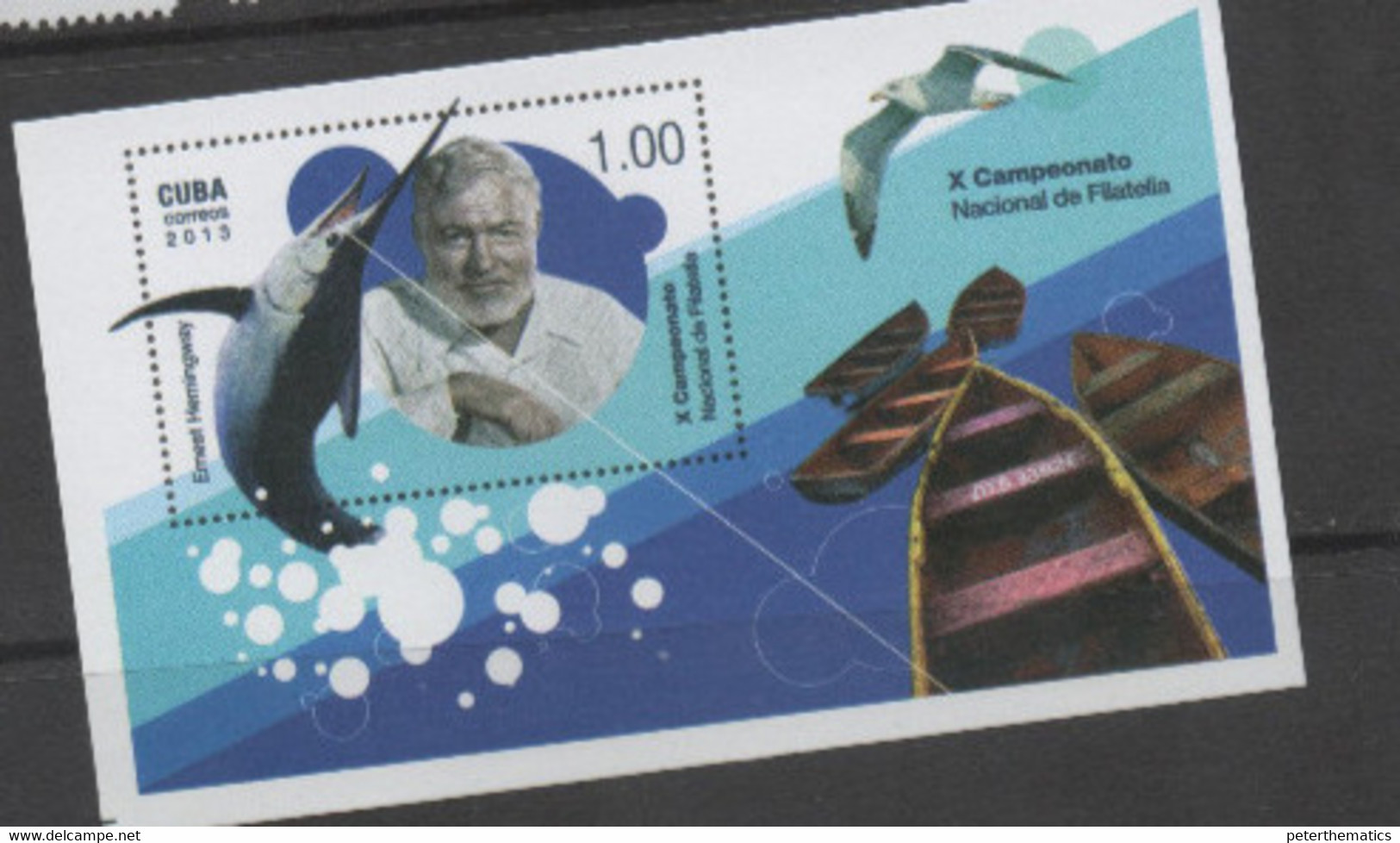 NATIONAL PHILATELIC CHAMPIONSHIP, 2013, MNH, HEMINGWAY,  FISH, S/SHEET - Schriftsteller