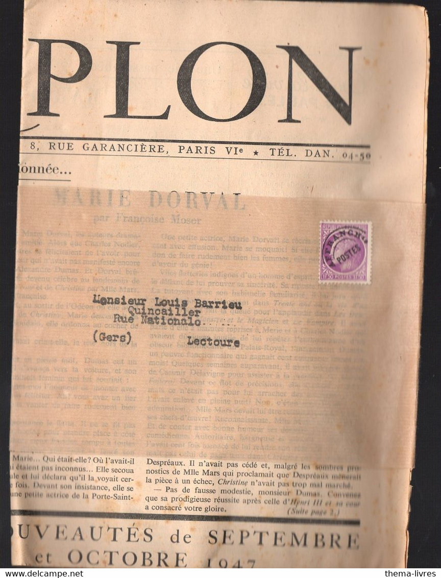 Préoblitéré CERES 1F50 Lilas Sur Bande Du Journal "LISEZ PLON"  1947 (M3996) - Other & Unclassified