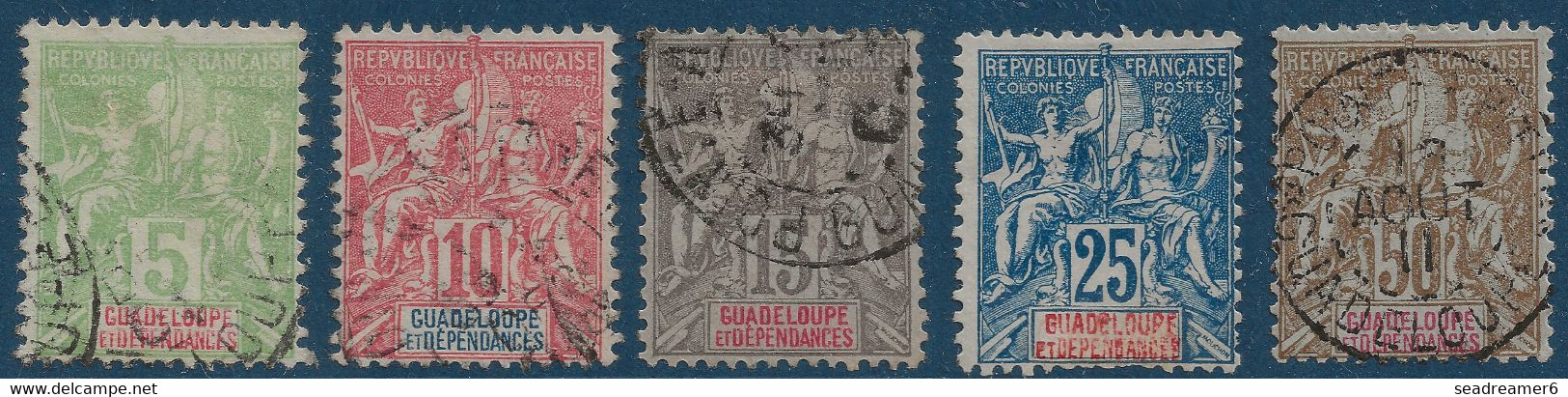 Colonies Françaises Guadeloupe Série Complète N°40 à 44 Oblitérés TTB Cote Yvert : 200 € - Used Stamps