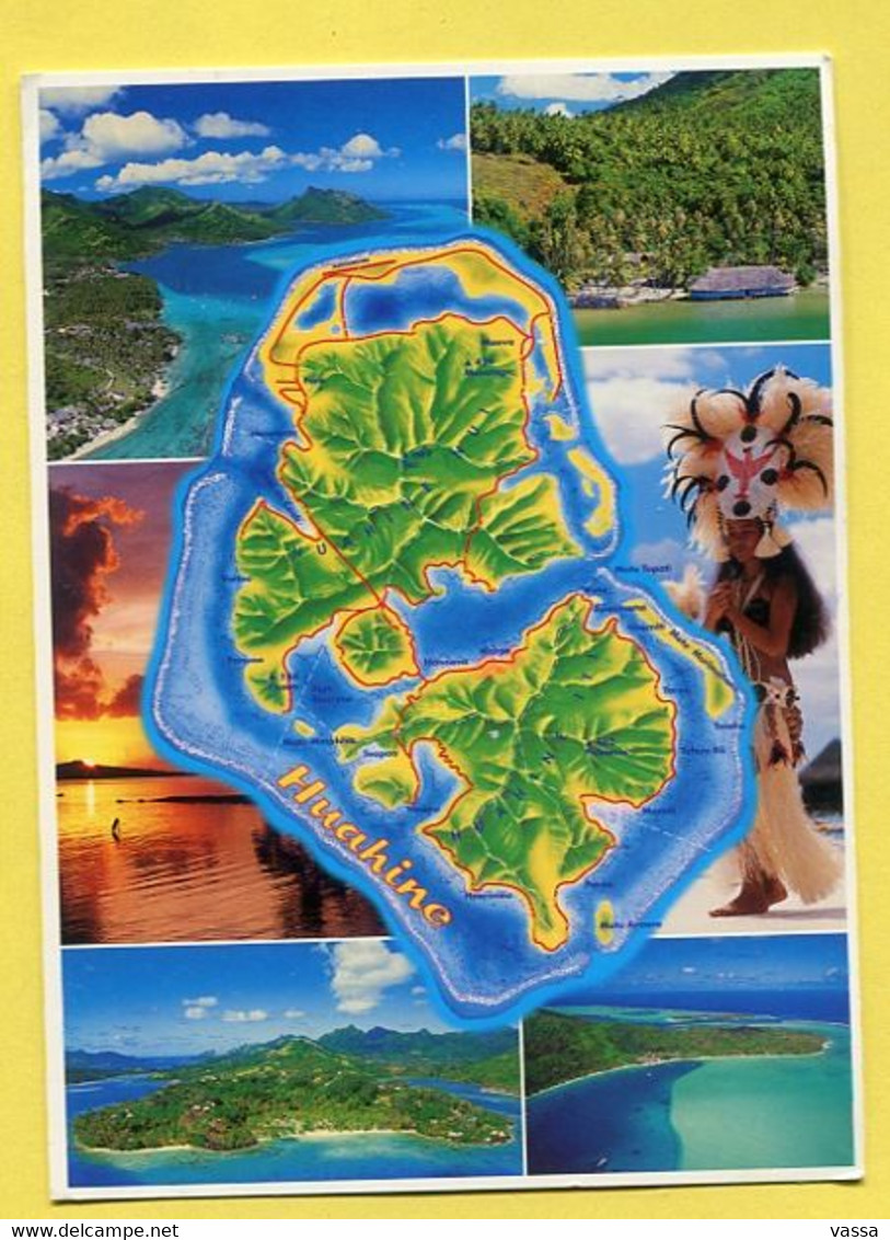 YT No. 520 Affranchie Aux îles Du Vent / CP HUAHINE , Map , Carte Geo 1997. Polynesie - Polynésie Française