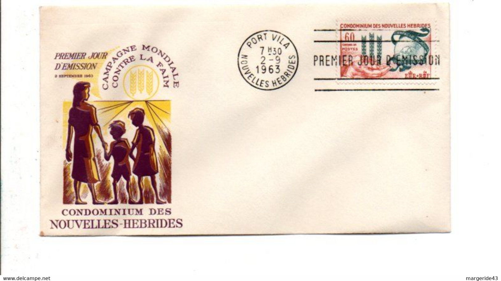 NOUVELLES HEBRIDES FDC 1963 CAMPAGNE CONTRE LA FAIM - Brieven En Documenten