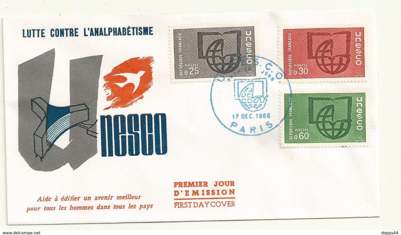 FDC TIMBRES DE SERVICE  UNESCO  17/12/1966  COTE  4.50  EUROS - Briefe U. Dokumente