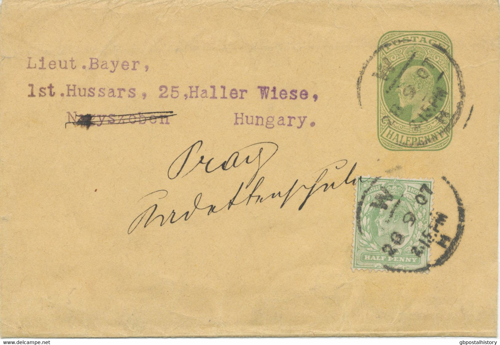 GB NPB LONDON „W / M“ CDS Postmark On Superb EVII ½d Yellowgreen Postal Stationery Wrapper Uprated With ½d, The Uncommon - Lettres & Documents