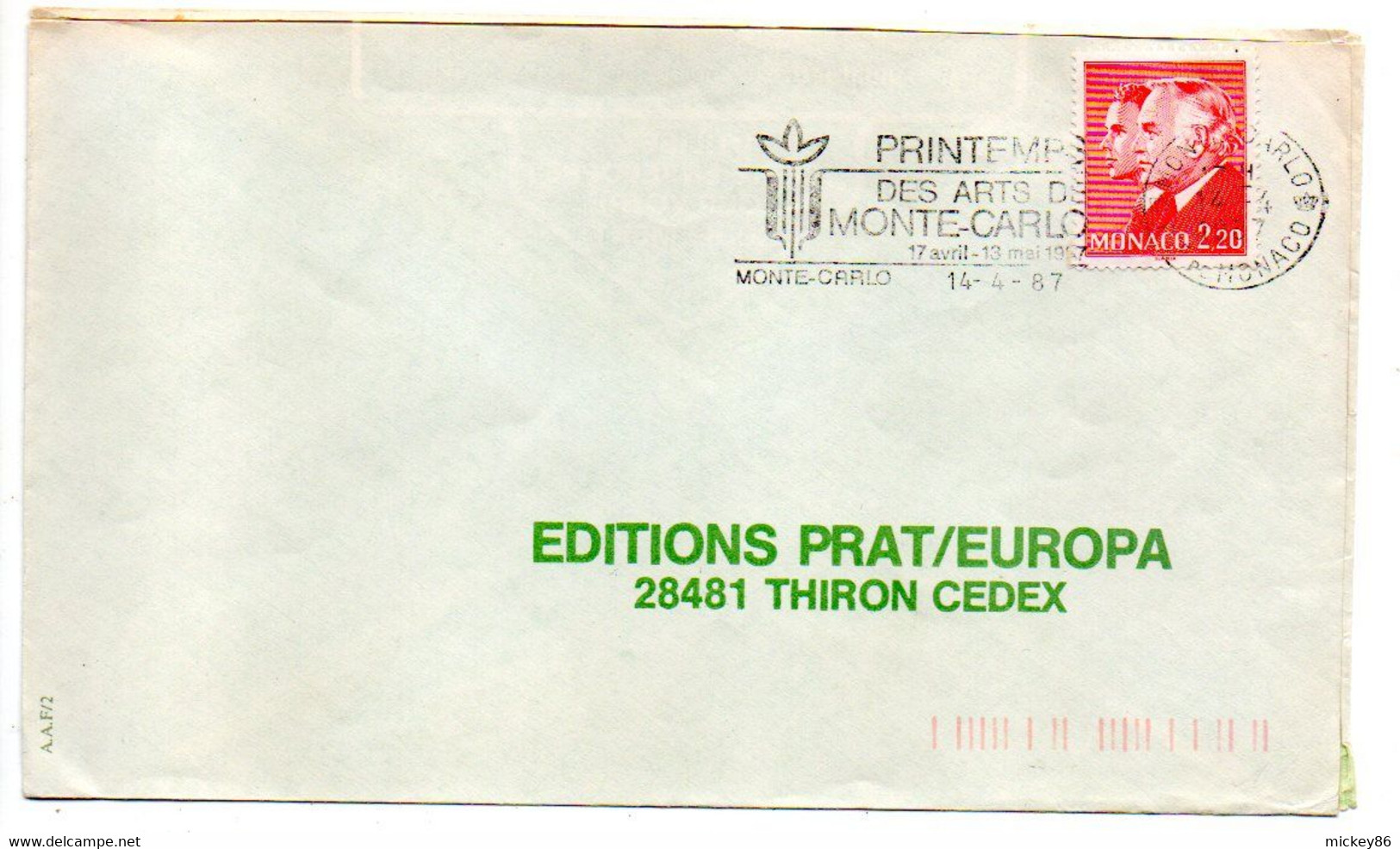 MONACO --1987 --lettre De MONTE-CARLO Pour THIRON-28 (France)..timbre...cachet  "PRINTEMPS DES ARTS" - Poststempel