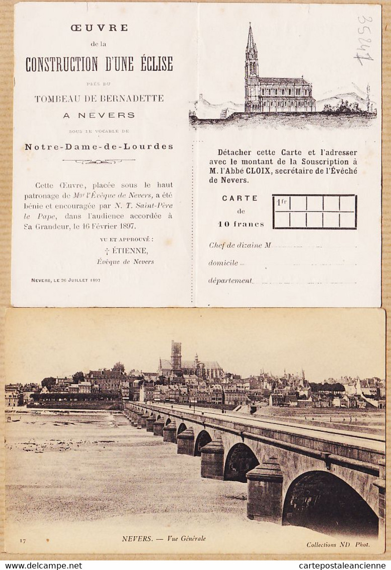 X58065 ♥️ Rare NEVERS 26 Juillet 1897 Souscription Abbé CLOIX Construction Eglise NOTRE-DAME-LOURDES + CPA Vue Générale - Nevers