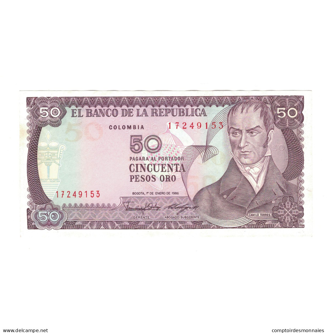 Billet, Colombie, 50 Pesos Oro, 1986, 1986-01-01, KM:425b, SUP - Colombia