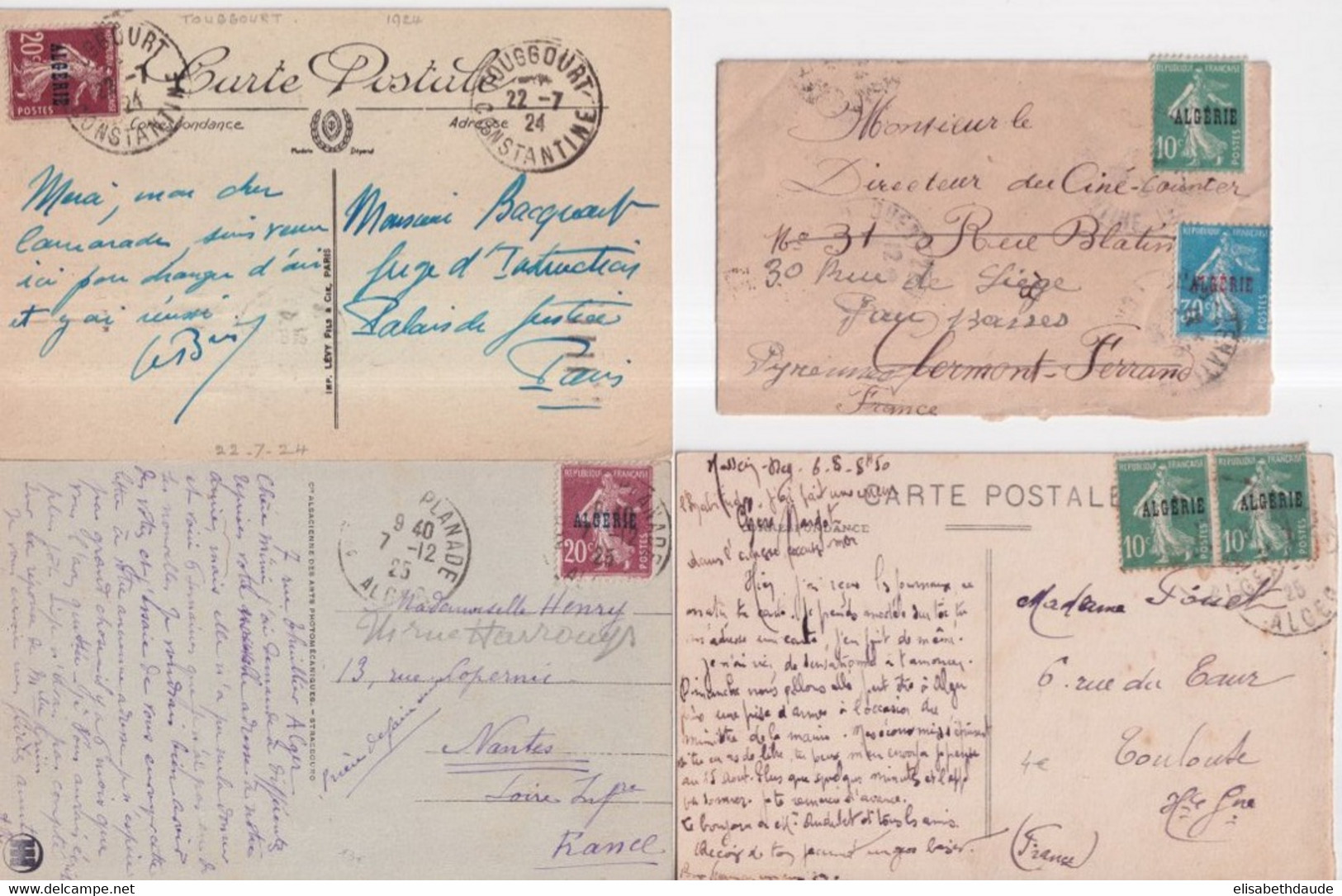 ALGERIE - SEMEUSE SURCHARGE SUR LETTRES ! 1924/1925 - 3 CARTES + 5 ENVELOPPES ! - Covers & Documents