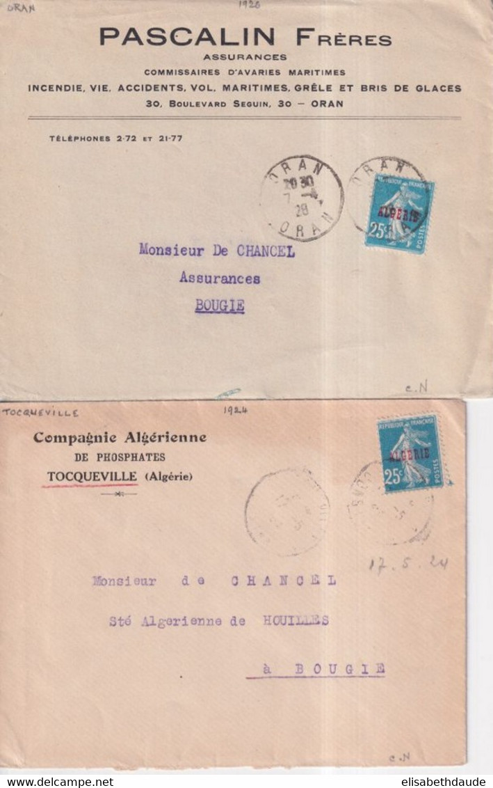 ALGERIE - SEMEUSE SURCHARGE SUR LETTRES ! 1924/1925 - 3 CARTES + 5 ENVELOPPES ! - Covers & Documents