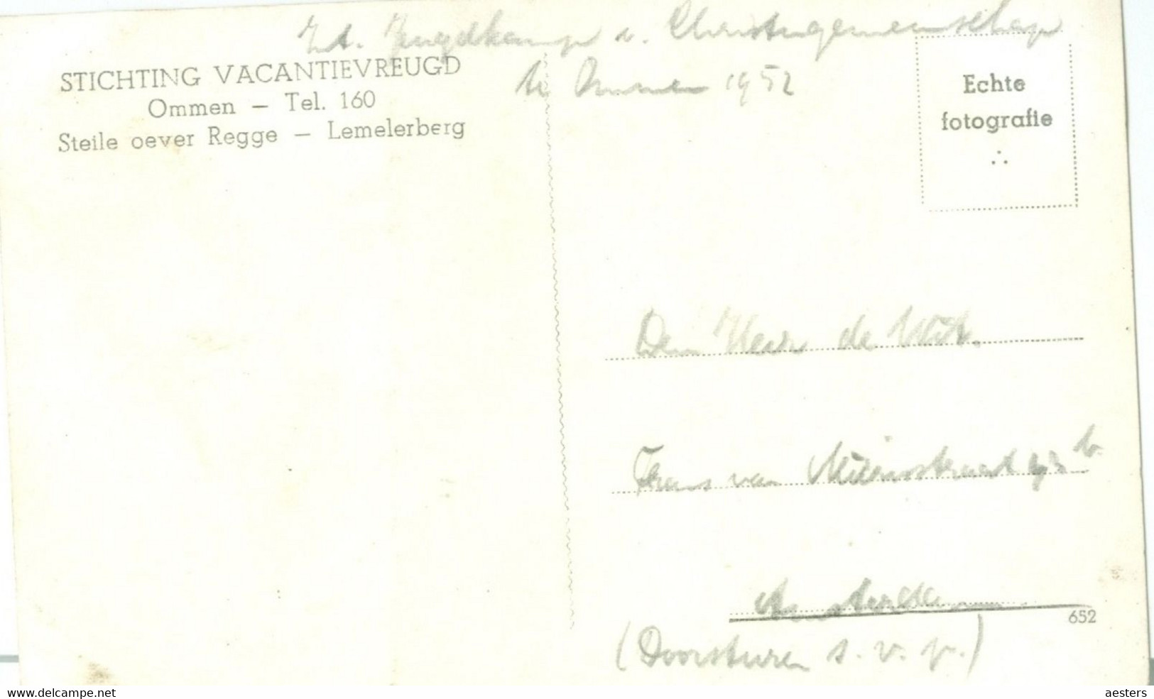 Ommen 1952; Steile Over Regge En Lemelerberg - Beschreven. (St. Vacantievreugd - Ommen) - Ommen