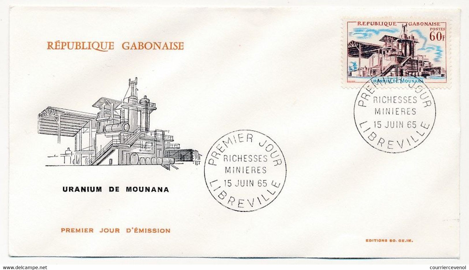 GABON => 2 Env FDC => 15F Et 65F Richesses Minières - 15 Juin 1965 - Libreville - Gabón (1960-...)