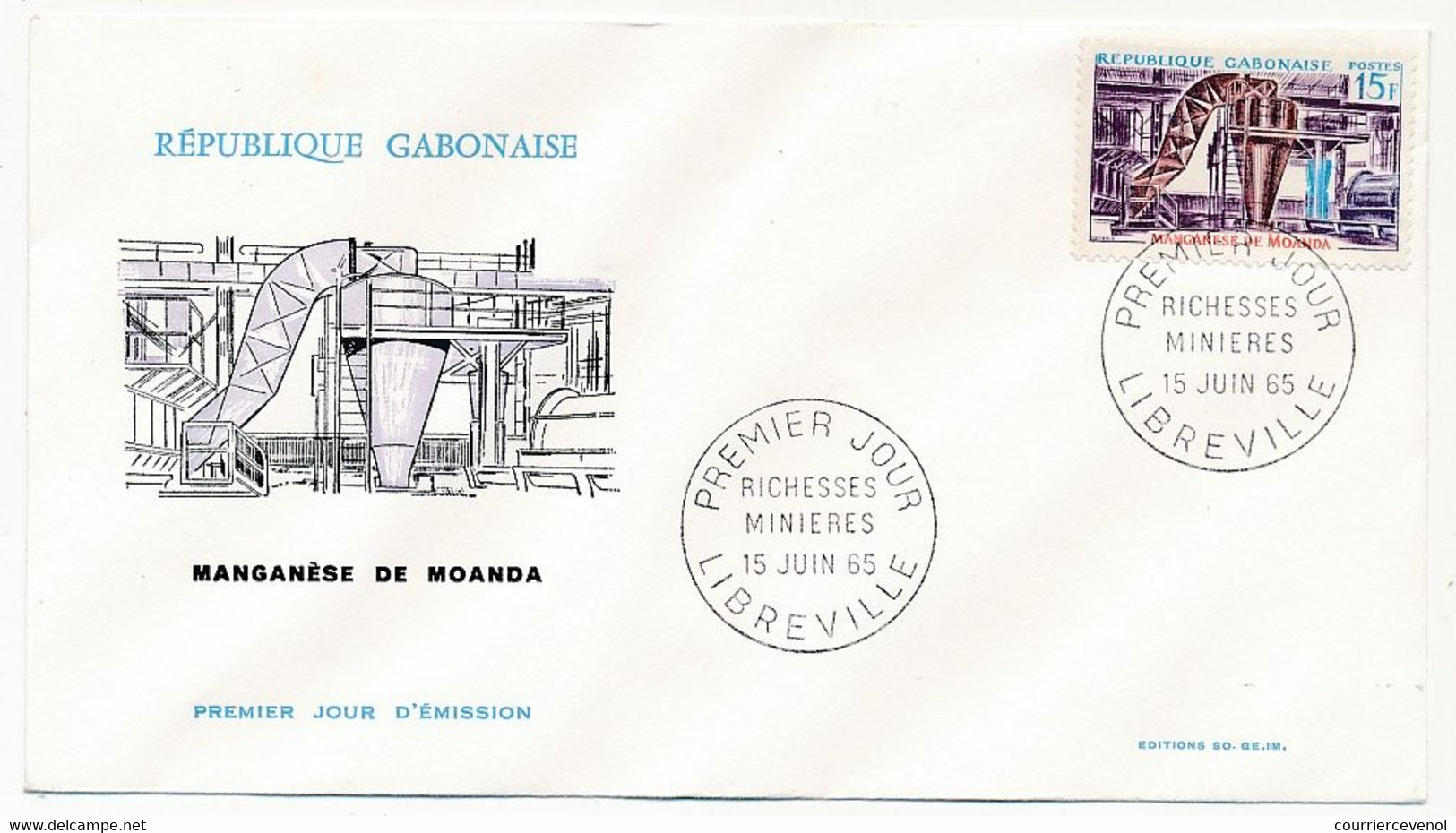 GABON => 2 Env FDC => 15F Et 65F Richesses Minières - 15 Juin 1965 - Libreville - Gabon (1960-...)