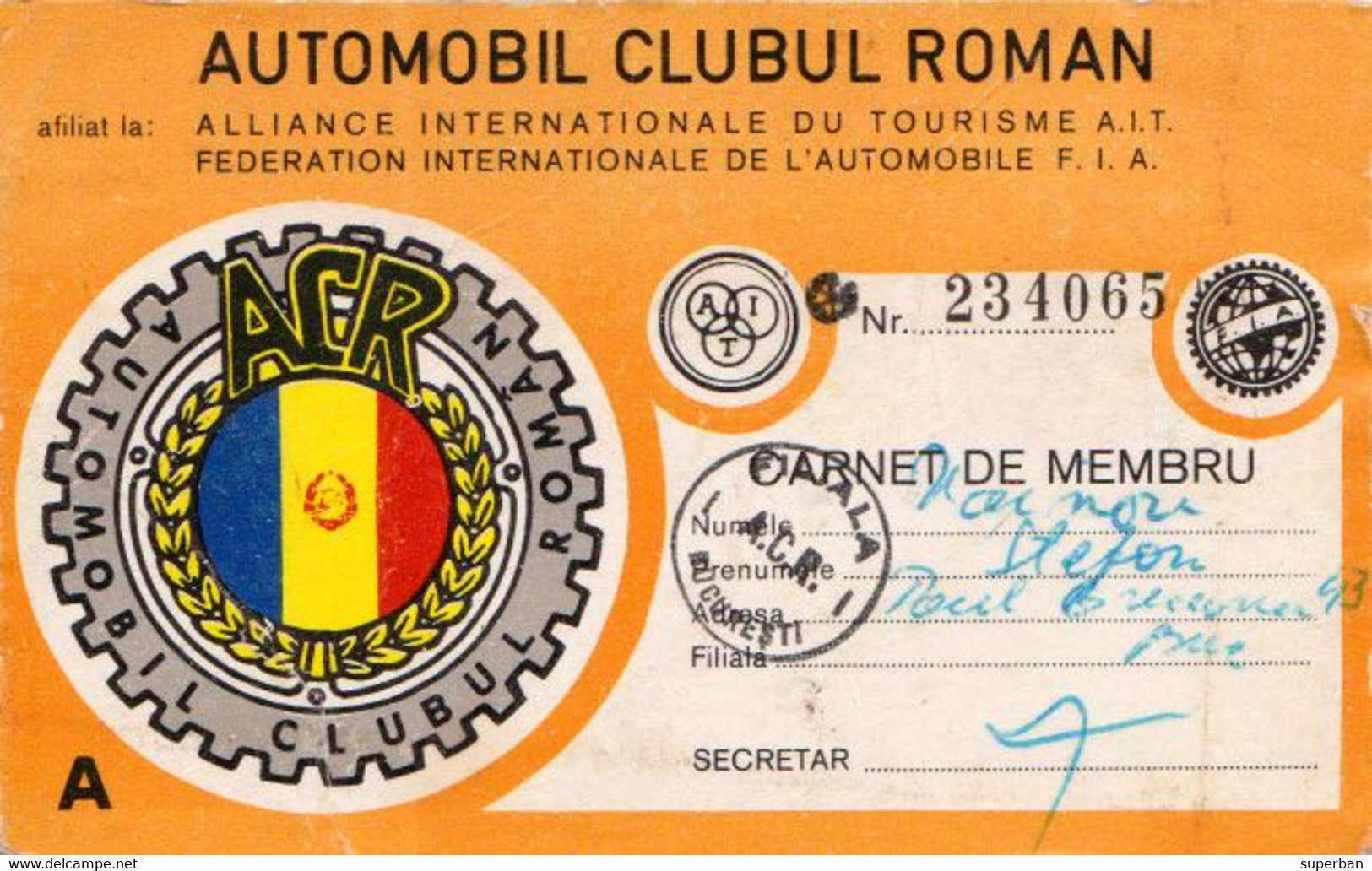 AUTOMOBILE CLUB ROUMAIN / AUTOMOBIL CLUBUL ROMÂN - CARTE De MEMBRE - 5 TIMBRES - 1974 - CINDERELLA - RRR ! (aj829) - Steuermarken