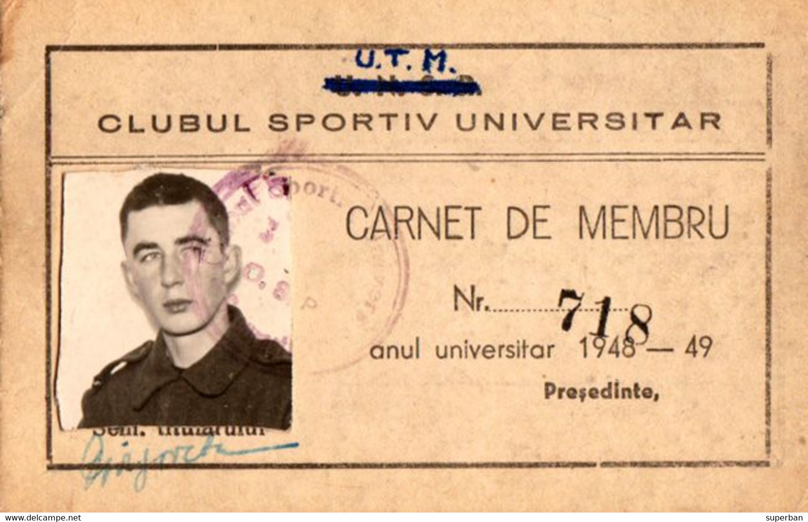 CLUBUL SPORTIV UNIVERSITAR / UNIVERSITY SPORTS CLUB - CARTE De MEMBRE / ID - TIMBRE : 1948 - CINDERELLA - RRR ! (aj832) - Fiscali