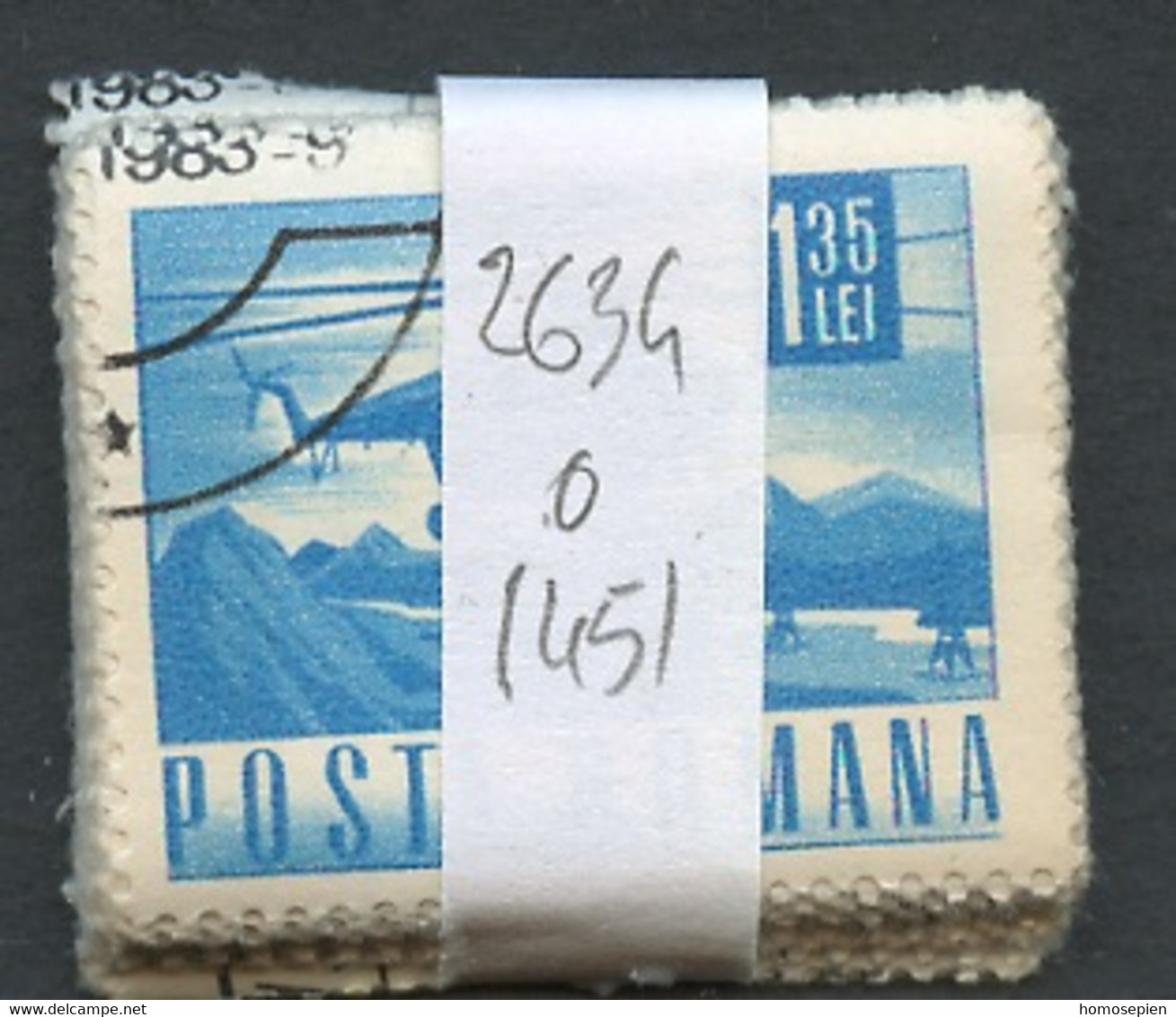 Roumanie - Rumänien - Romania Lot 1971 Y&T N°2634 - Michel N°2955 (o) - 1,35l Hélicoptère - Lot De 45 Timbres - Feuilles Complètes Et Multiples