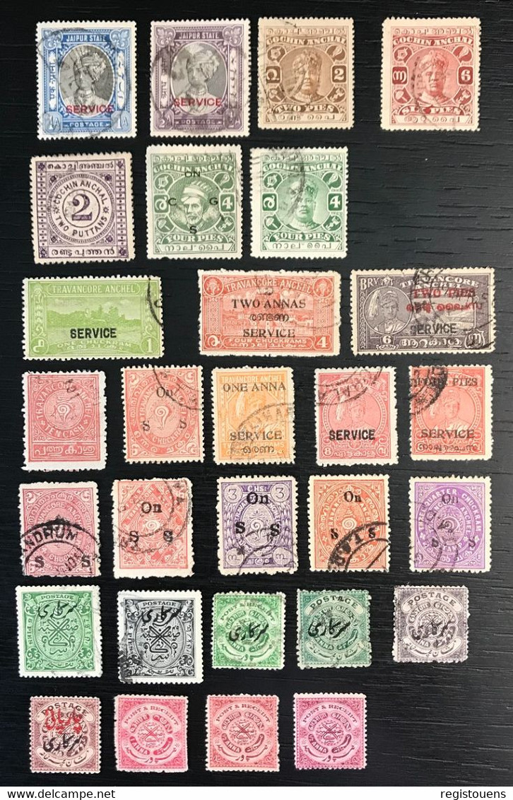 Lot De 29 Timbres Inde Catalogue - États Fédérés De L'Inde ( Jaipur , Cochin, Travancore, Hyderabad ) - Jaipur