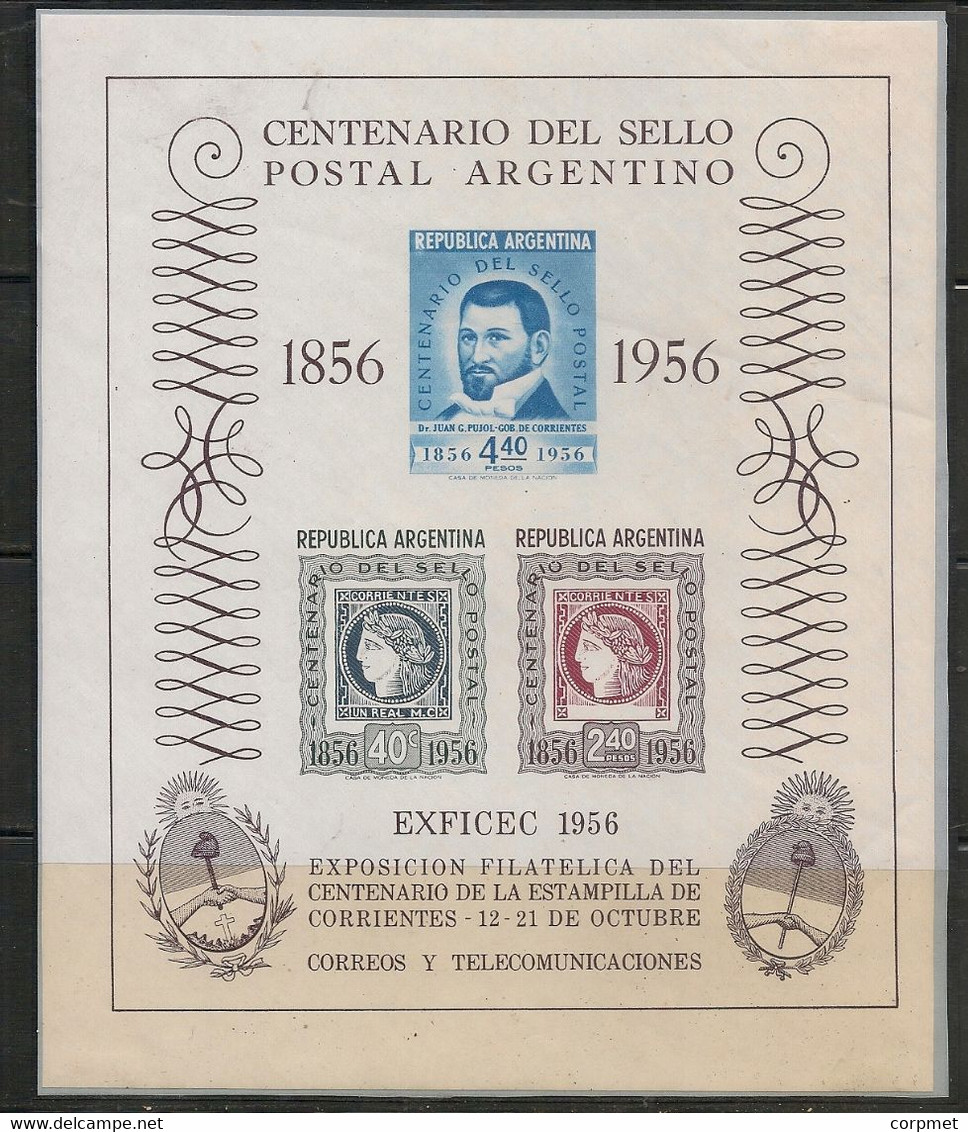 ARGENTINA - 1956 Yv. BLOC 10 STAMPS On STAMPS - Philatelic Exposition EXFICEC - MH - Blocks & Sheetlets