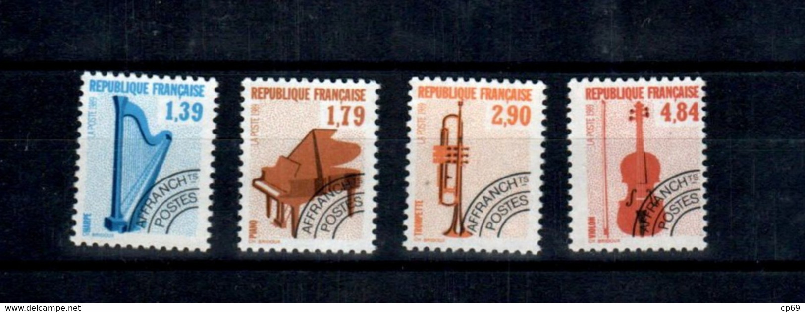 Timbres France 1989 Neuf Préoblitérés Série N°202 à N°205 Instruments De Musique (I) Yvert & Tellier 2012 Côte 7 Euros - 1989-2008
