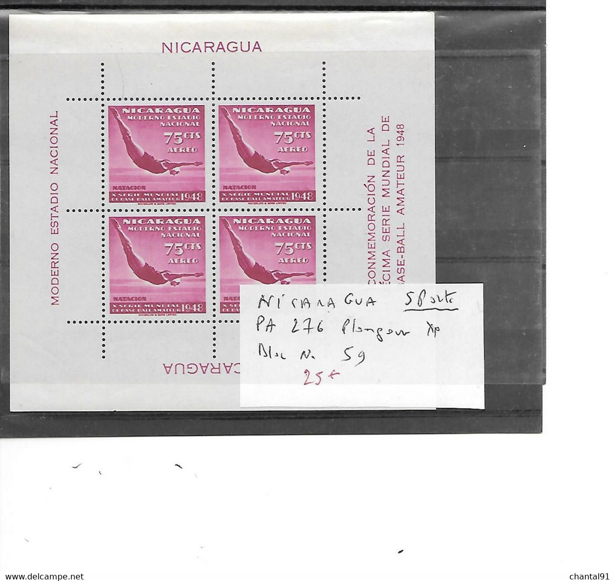 NICARAGUA N° BLOC 59 PLONGEON ** - Plongeon