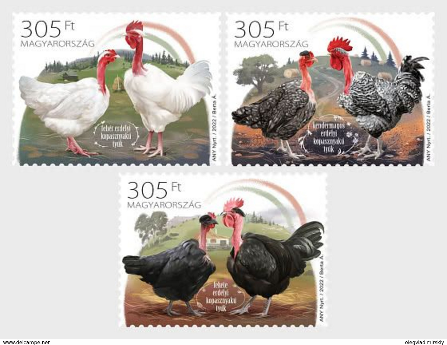 Hungary 2022 Indigenous Hungarian Poultry Breeds Set Of 3 Stamps Mint - Neufs